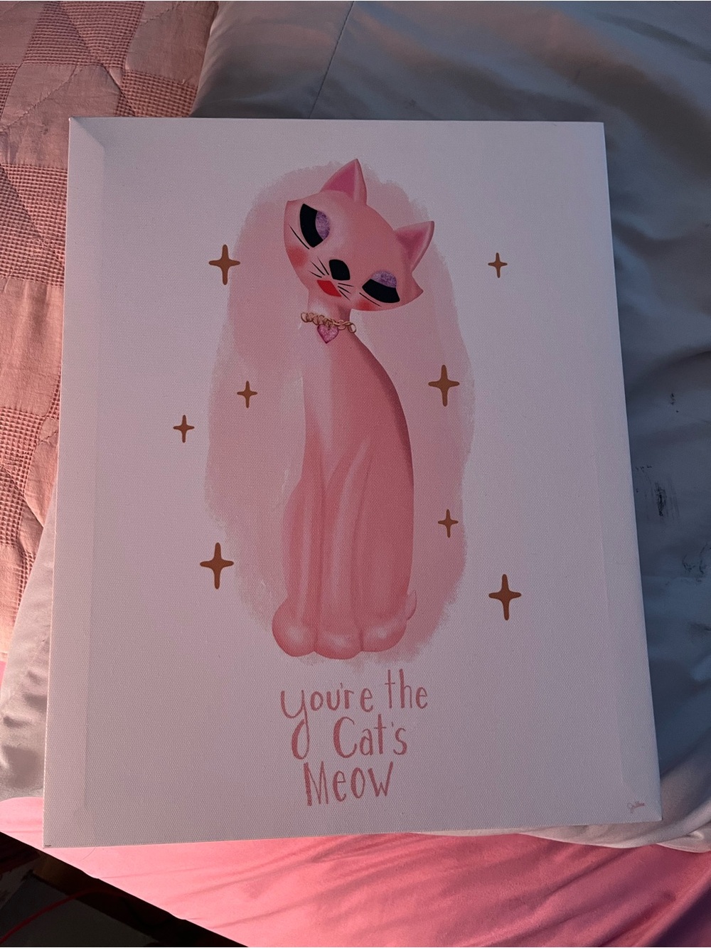 Pink Cat Wall Art Canvas - You're the Cat's Meow